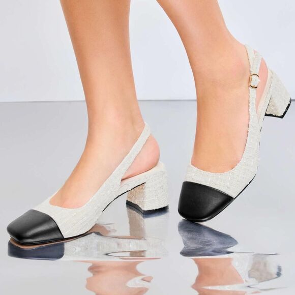 Cider Coquette Cream White Black Color Block Mary Jane Sling Back Heels 7.5 - Picture 1 of 8